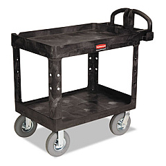 Rubbermaid Commercial Heavy-Duty Utility Cart, Two-Shelf, 25.88w x 45.25d x 37.13h, Black (452010BLA)