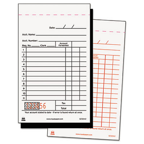 AmerCareRoyal Sales Receipt Book, Two-Part Carbon, 3.25 x 5.6, 1/Page, 50 Forms/Book, 100 Books/Carton (GC12A2)