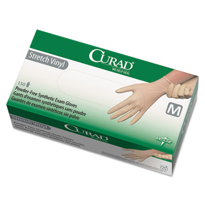 Curad Stretch Vinyl Exam Gloves, Powder-Free, Medium, 150/Box (6CUR9225)