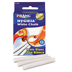 Prang Hygieia Dustless Board Chalk, 3.25" x 0.38' Diameter, White, 12/Box (31144)