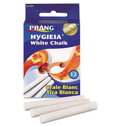 Prang Hygieia Dustless Board Chalk, 3.25" x 0.38' Diameter, White, 12/Box (31144)