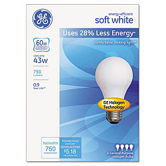 Dimmable Halogen A-Line Bulb, A19, 43 W, Soft White, 4/Pack (66247)