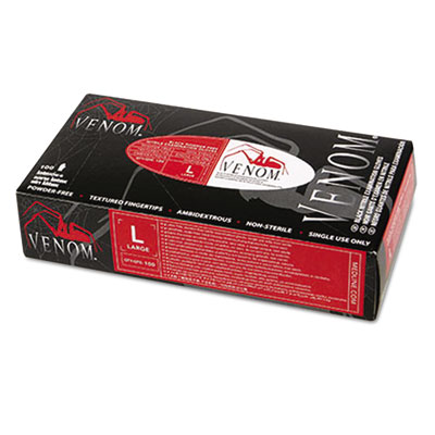 Medline Venom Nitrile Exam Gloves, Large, Black, Powder-Free, 100/Box (MG6113)
