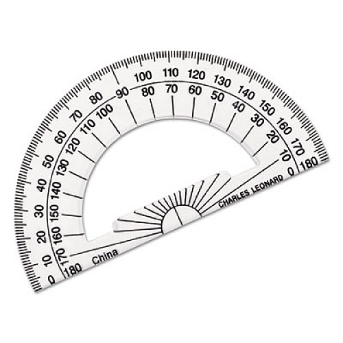 Charles Leonard Open Center Protractor, Plastic, 4" Base, Clear, Dozen (77104)