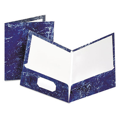 Oxford Marble Design Laminated High Gloss Twin Pocket Folder, 11 x 8.5, Marble, Navy, 25/Box (51643)