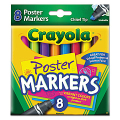 Crayola Washable Poster Markers, Broad Chisel Tip, Assorted Colors, 8/Pack (588173)