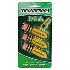 Ticonderoga Shaped Eraser, For Pencil Marks, Pencil Shaped, Small, Yellow/Green/Pink, 3/Pack (38953)