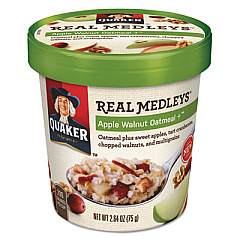 Quaker Real Medleys Oatmeal, Apple Walnut Oatmeal+, 2.64 oz Cup, 12/Carton (15504)