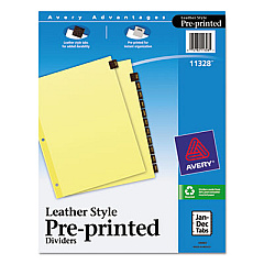 Avery Preprinted Red Leather Tab Dividers w/Clear Reinforced Edge, 12-Tab, Ltr (11328)