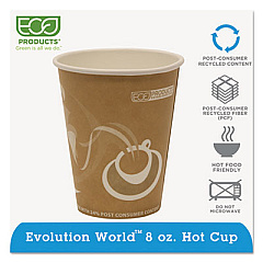 Eco-Products Evolution World 24% Recycled Content Hot Cups, 8 oz, 50/Pack, 20 Packs/Carton (EPBRHC8EW)