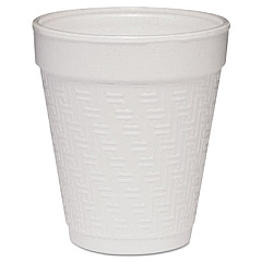 Dart Small Foam Drink Cup, 8 oz, White with Greek Key Design,  25/Bag, 40 Bags/Carton (8KY8)
