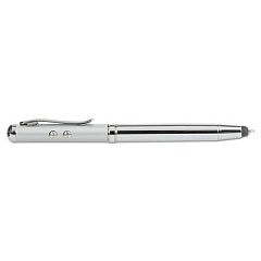 Quartet 4-in-1 Laser Pointer with Stylus, Pen, LED Light, Class 2, Projects 984 ft, Silver (85523)