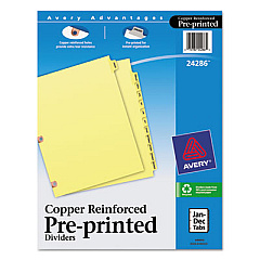Avery Preprinted Laminated Tab Dividers w/Copper Reinforced Holes, 12-Tab, Letter (24286)