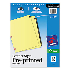 Avery Preprinted Black Leather Tab Dividers w/Copper Reinforced Holes, 31-Tab, Letter (25187)