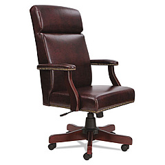 Alera Traditional Series High-Back Chair, Supports 275 lb, 18.7" to 22.63" Seat, Oxblood Burgundy Seat/Back, Mahogany Base (ALETD4136)