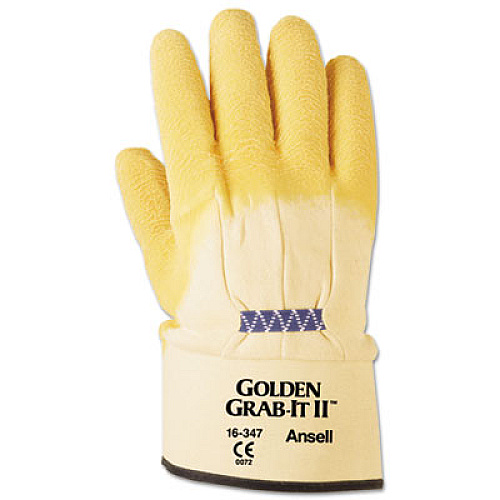 AnsellPro Golden Grab-It II Heavy-Duty Work Gloves, Size 10, Latex/Jersey, Yellow, 12 PR (1634710)