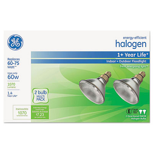 Energy-Efficient PAR38 Halogen Bulb, 60 W, Crisp White, 2/Pack (66280)