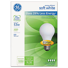 Energy-Efficient A19 Halogen Bulb, Soft White 53 W, 4/Pack (66248)