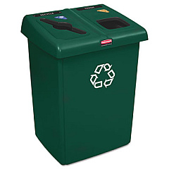 Rubbermaid Commercial Glutton Recycling Station, Two-Stream, 46 gal, Green (1792340)