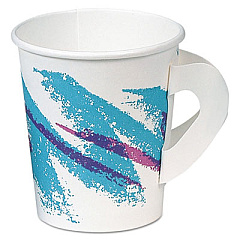 Dart Jazz Paper Hot Cups with Handles, 6 oz, White/Green/Purple, 50/Bag, 20 Bags/Carton (376HJZJ)