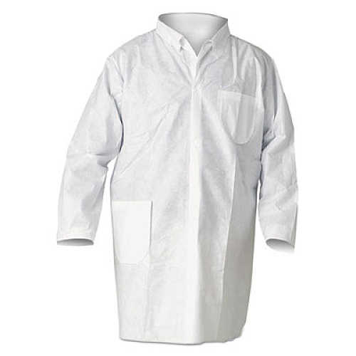 KleenGuard A20 Breathable Particle Protection Lab Coats, Snap Closure/Open Wrists/Pockets, 2X-Large, White, 25/Carton (40049)