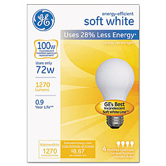 Halogen Bulb, A19, 72 W, Soft White, 4/Pack (66249)