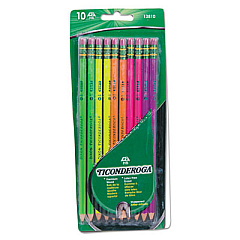 Ticonderoga Pre-Sharpened Pencil, HB (#2), Black Lead, Assorted Barrel Colors, 10/Pack (13810)