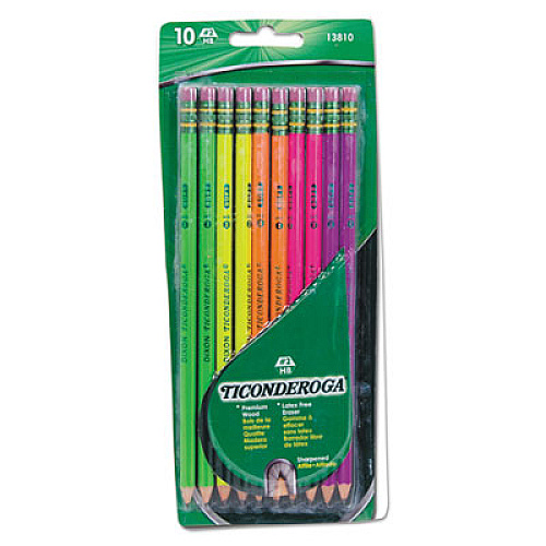 Ticonderoga Pre-Sharpened Pencil, HB (#2), Black Lead, Assorted Barrel Colors, 10/Pack (13810)