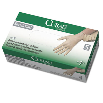 Curad Stretch Vinyl Exam Gloves, Powder-Free, Small, 150/Box (6CUR9224)