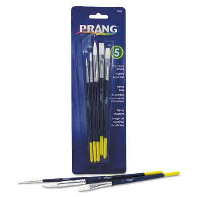 Prang Hobby Five-Brush Set, Assorted Sizes, Natural Hair, Flat; Round Profiles, 5/Set (94005)