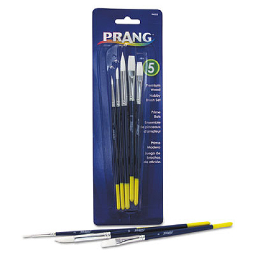 Prang Hobby Five-Brush Set, Assorted Sizes, Natural Hair, Flat; Round Profiles, 5/Set (94005)