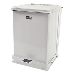 Rubbermaid Commercial Defenders Heavy-Duty Steel Step Can, 4 gal, Steel, White (ST7EPLWHI)