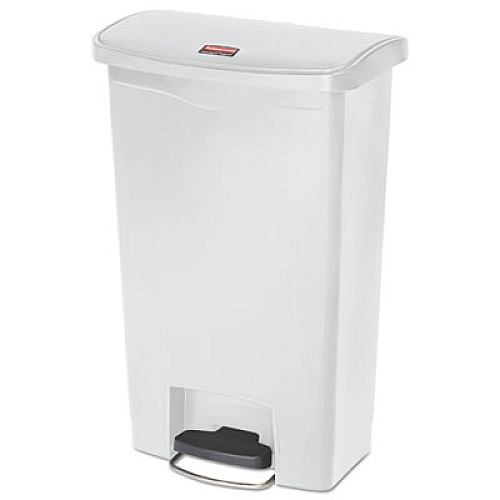 Rubbermaid Commercial Slim Jim Resin Step-On Container, Front Step Style, 13 gal, White (1883557)