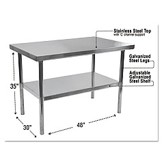 Alera NSF Approved Stainless Steel Foodservice Prep Table, 48 x 30 x 35h, Silver (ALEXS4830)