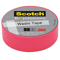 Scotch Expressions Washi Tape, 1.25" Core, 0.59" x 32.75 ft, Neon Pink (C314PNK)