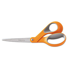 Fiskars Home and Office Scissors, 8" Long, 3.5" Cut Length, Orange/Gray Offset Handle (01009881)