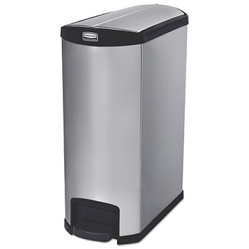 Rubbermaid Commercial Slim Jim Stainless Steel Step-On Container, End Step Style, 24 gal, Black (1902000)