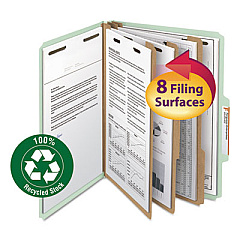 Smead 100% Recycled Pressboard Classification Folders, 3 Dividers, Letter Size, Gray-Green, 10/Box (14093)
