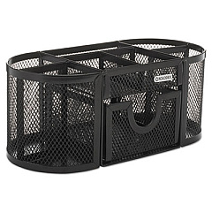 Rolodex Mesh Oval Pencil Cup Organizer, 4 Compartments, Steel, 9.38 x 4.5 x 4, Black (1746466)