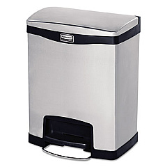Rubbermaid Commercial Slim Jim Stainless Steel Step-On Container with Dual Liner, Front Step Style, 8 gal, Stainless Steel, Black (1901987)