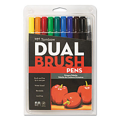 Tombow Dual Brush Pen 10-Color Set, Fine/Broad Brush/Conical Tips, Assorted Primary Colors, 10/Pack (56167)