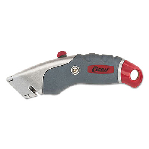 Clauss Titanium Auto-Retract Utility Knife, Gray/Red, 2 3/10" Blade (18966)