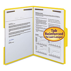 Smead WaterShed CutLess Reinforced Top Tab Fastener Folders, 2 Fasteners, Letter Size, Yellow Exterior, 50/Box (12942)