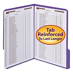 Smead WaterShed CutLess Reinforced Top Tab Fastener Folders, 2 Fasteners, Letter Size, Purple Exterior, 50/Box (12442)