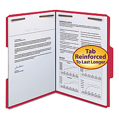 Smead WaterShed CutLess Reinforced Top Tab Fastener Folders, 2 Fasteners, Letter Size, Red Exterior, 50/Box (12742)