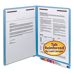 Smead WaterShed CutLess End Tab Fastener Folders, 2 Fasteners, Letter Size, Blue Exterior, 50/Box (25050)