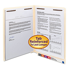 Smead WaterShed CutLess End Tab Fastener Folders, 2 Fasteners, Letter Size, Manila Exterior, 50/Box (34130)