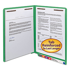 Smead WaterShed CutLess End Tab Fastener Folders, 2 Fasteners, Letter Size, Green Exterior, 50/Box (25150)