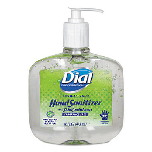 Dial Professional Antibacterial with Moisturizers Gel Hand Sanitizer, 16 oz Pump Bottle, Fragrance-Free (00213EA)