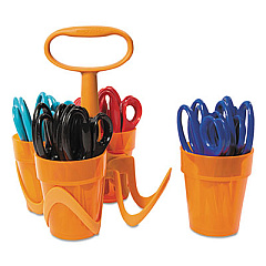 Fiskars Classpack Caddy, Pointed, Tip, 5" Long, 1.6" Cut Length, Assorted Straight Handles, 24/Set (1234677097J)
